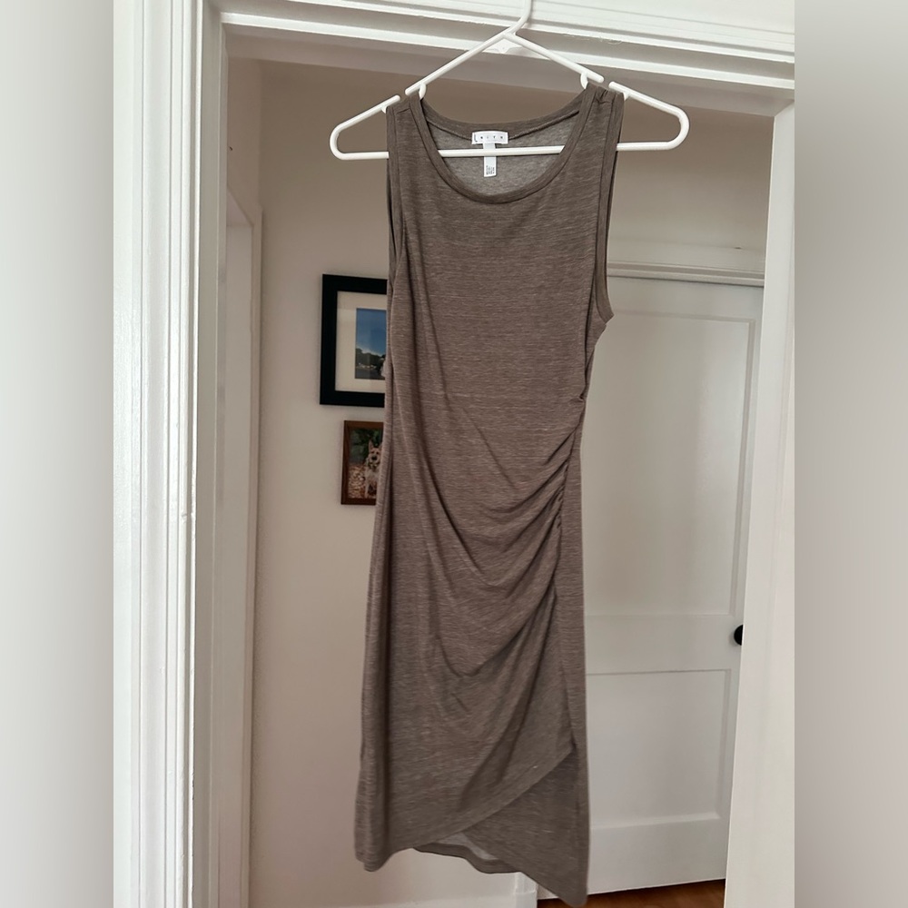 Leith Brown Asymmetrical Ruched Sheath Dress